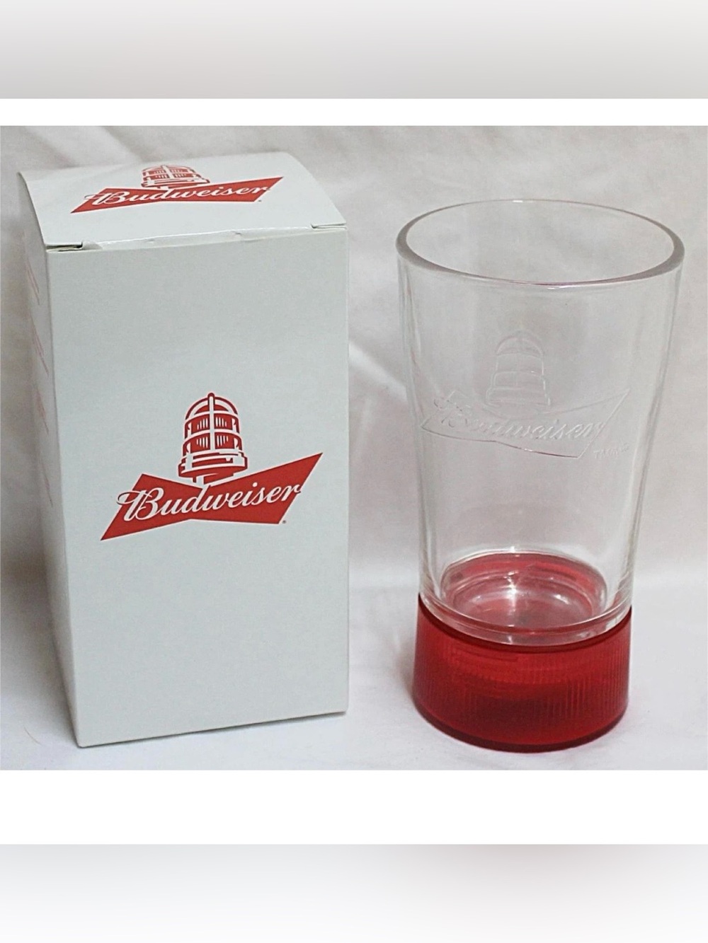 Budweiser Clear Pint Glass with Red Base Accent